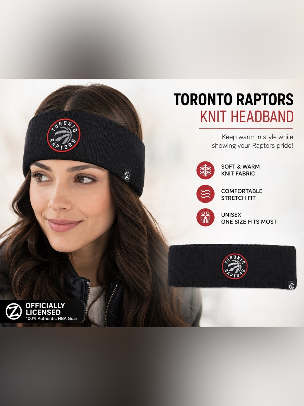 Toronto Raptors Knit Headband Black Official Licensed NBA Ear Warmer New